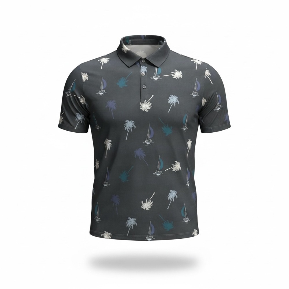 Yatta Golf‎ Mens 4XL Polo Shirt Short Sleeve Palm Tree Sailboat Print